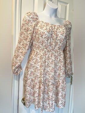 Smocked Waist Floral Mini Dress in Blush Pink - Plus Size 1X - NWT
